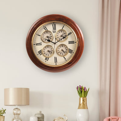 Vintage Style Wall Clock With 4 Embedded Small Clock