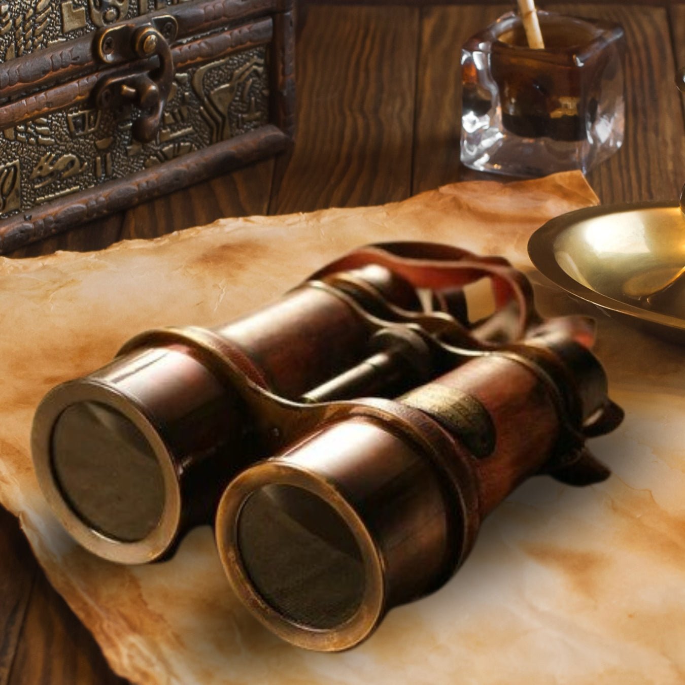 Brown Leather Wrapped Royal Brass Binocular