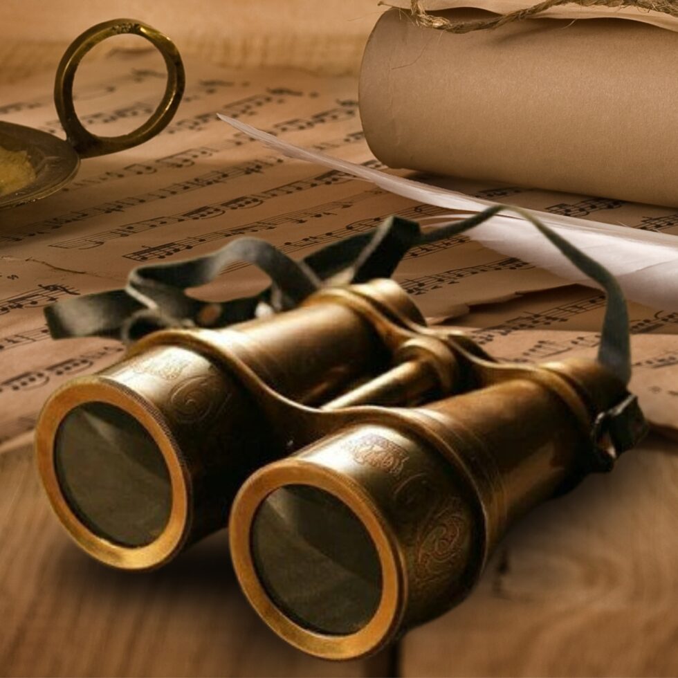 Brass Carved Binoculars With Leather Pouch