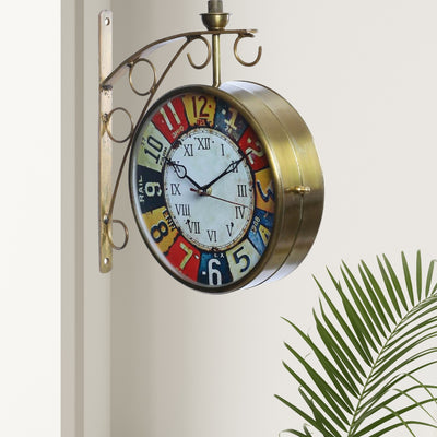 Gold Metal Colorful Dial Railway Station Clock