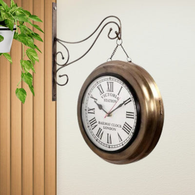 Copper Metal Chain Hanging Antique Victoria Double Sided Clock