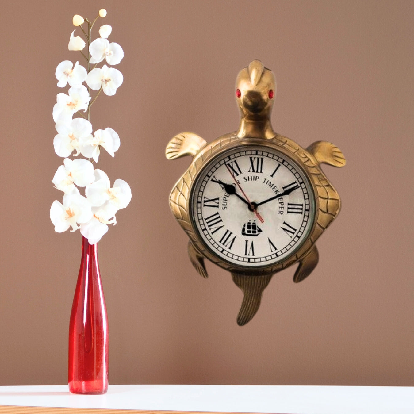 Golden Antique Brass Good Luck Tortoise Wall Clock