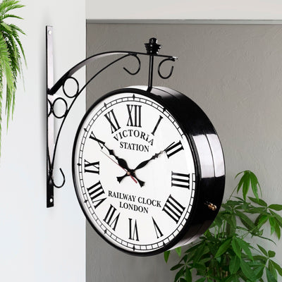 Black Iron Glossy Victoria Double Sided Wall Clock