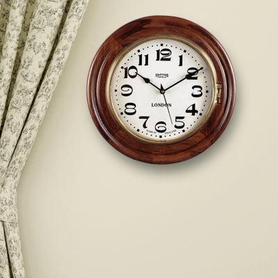 Brown Solid Wood Open Escapement Analog Wall Clock
