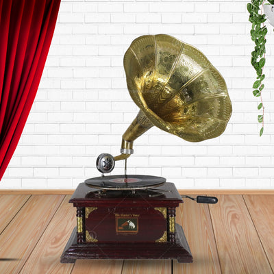 HMV Walnut  Gramophone With Gold Accents
