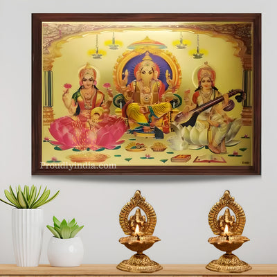 Lakshmi ganesha and saraswati Idol Religious Frame