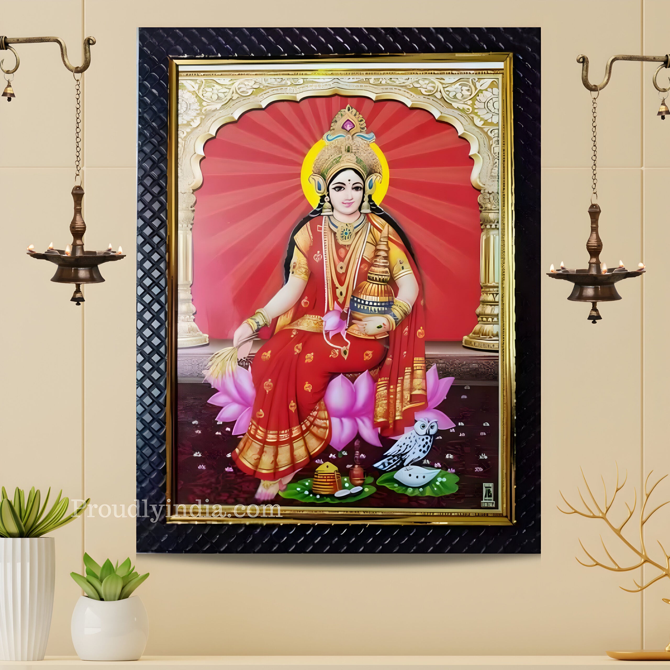 Goddess Lakshmi with Owl religious frame