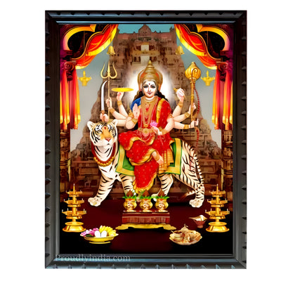 Lord Durga Maa Digital Print With Wood Frame