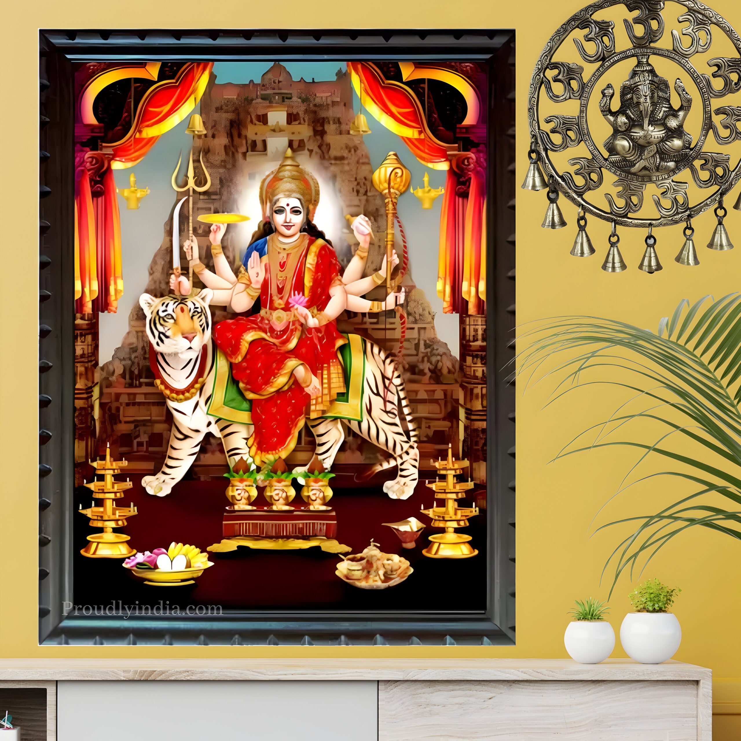 Lord Durga Maa Digital Print With Wood Frame