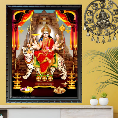 Lord Durga Maa Digital Print With Wood Frame