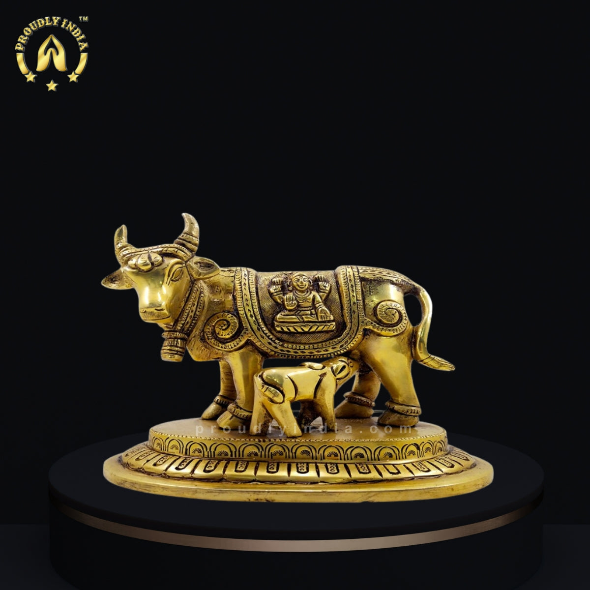 Brass Kamdhenu Cow and Calf Statue