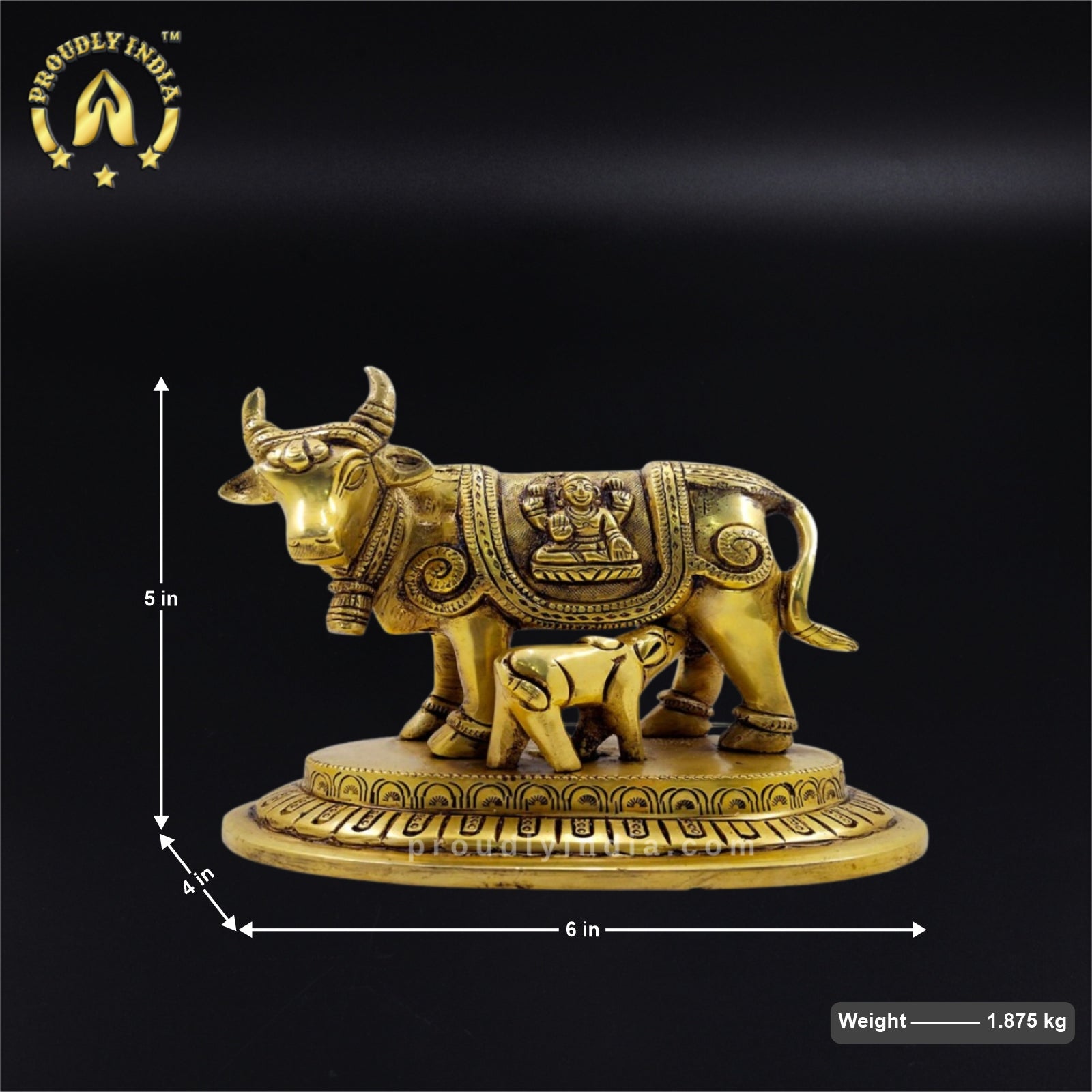 Brass Kamdhenu Cow and Calf Statue