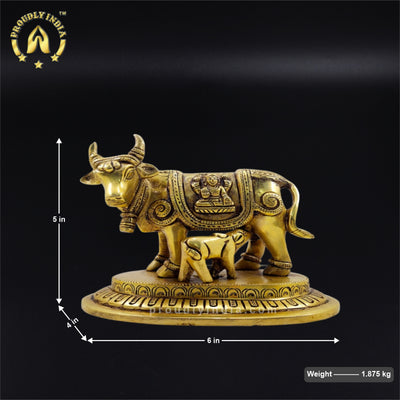 Brass Kamdhenu Cow and Calf Statue