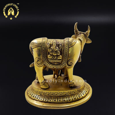Brass Kamdhenu Cow and Calf Statue