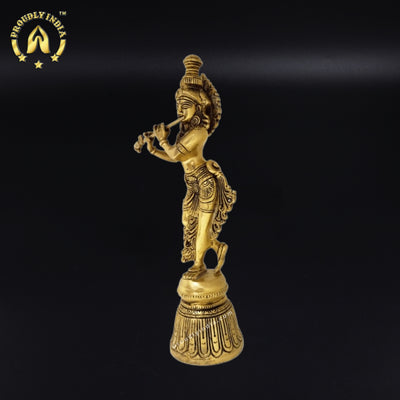 11" Brass Shri Krishna With Flute Statue