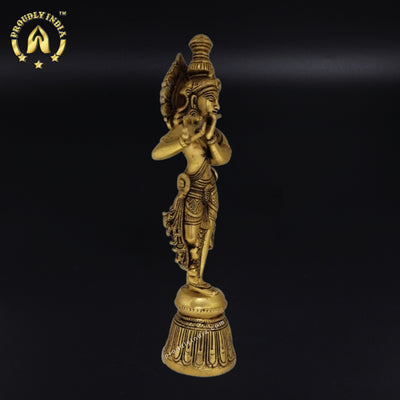 11" Brass Shri Krishna With Flute Statue