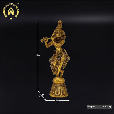 11" Brass Shri Krishna With Flute Statue