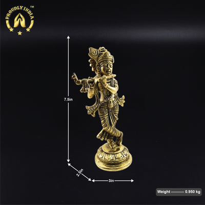 Brass Shri Krishna With Flute Statue