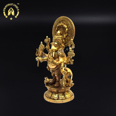 Brass Ganesha Standing With Lion Idol