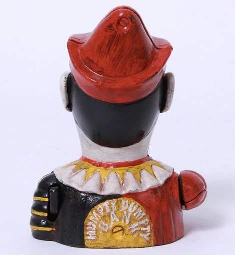 Cast Iron Joker Piggy Bank - Clown Old Humpty Dumpty Mechanical Coin Bank
