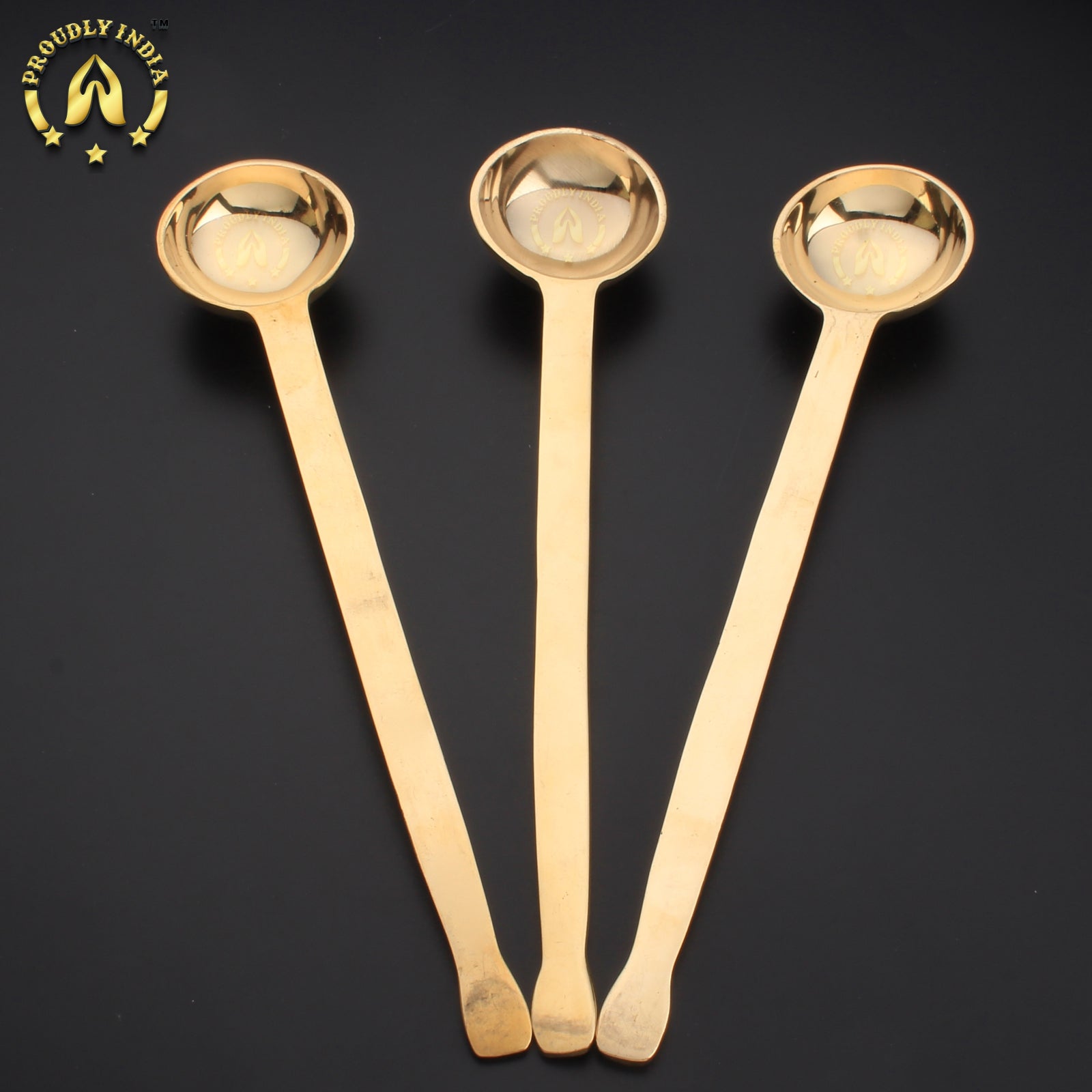 Set of 3 Brass Gravy Serving Ladle | Kuzhi Karandi