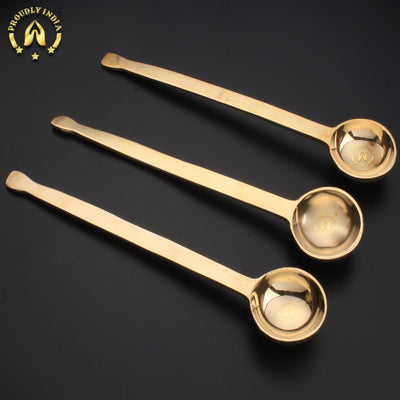 Set of 3 Brass Gravy Serving Ladle | Kuzhi Karandi