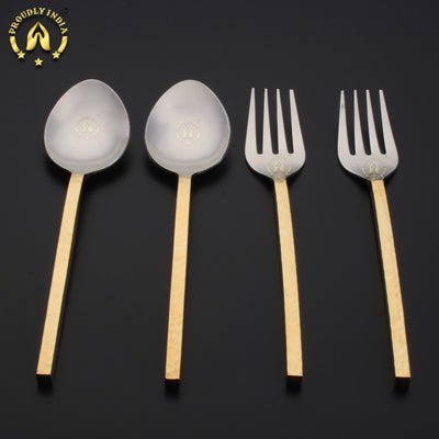 Set Of 8 Brass and Steel Flatware Cutlery Set