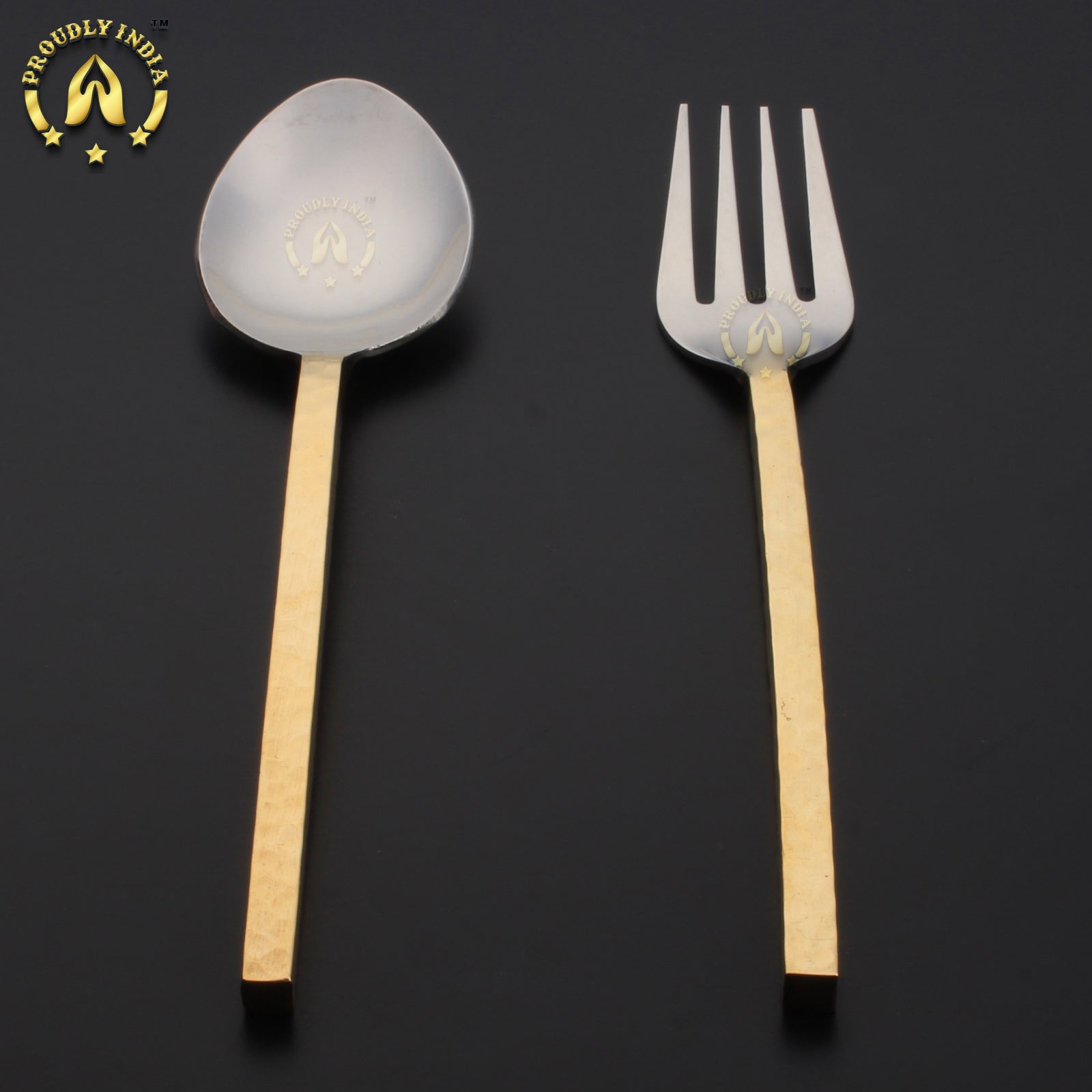 Set Of 8 Brass and Steel Flatware Cutlery Set
