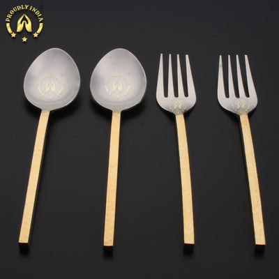 Set Of 8 Brass and Steel Flatware Cutlery Set