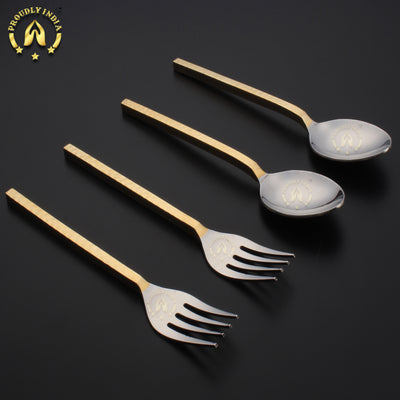Set Of 8 Brass and Steel Flatware Cutlery Set