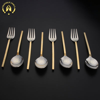 Set Of 8 Brass and Steel Flatware Cutlery Set