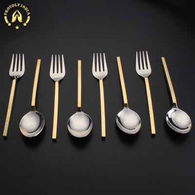 Set Of 8 Brass and Steel Flatware Cutlery Set
