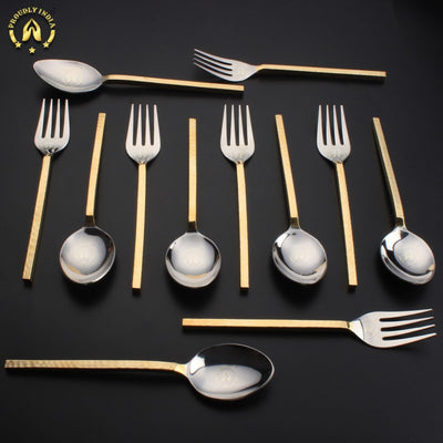 Set Of 8 Brass and Steel Flatware Cutlery Set