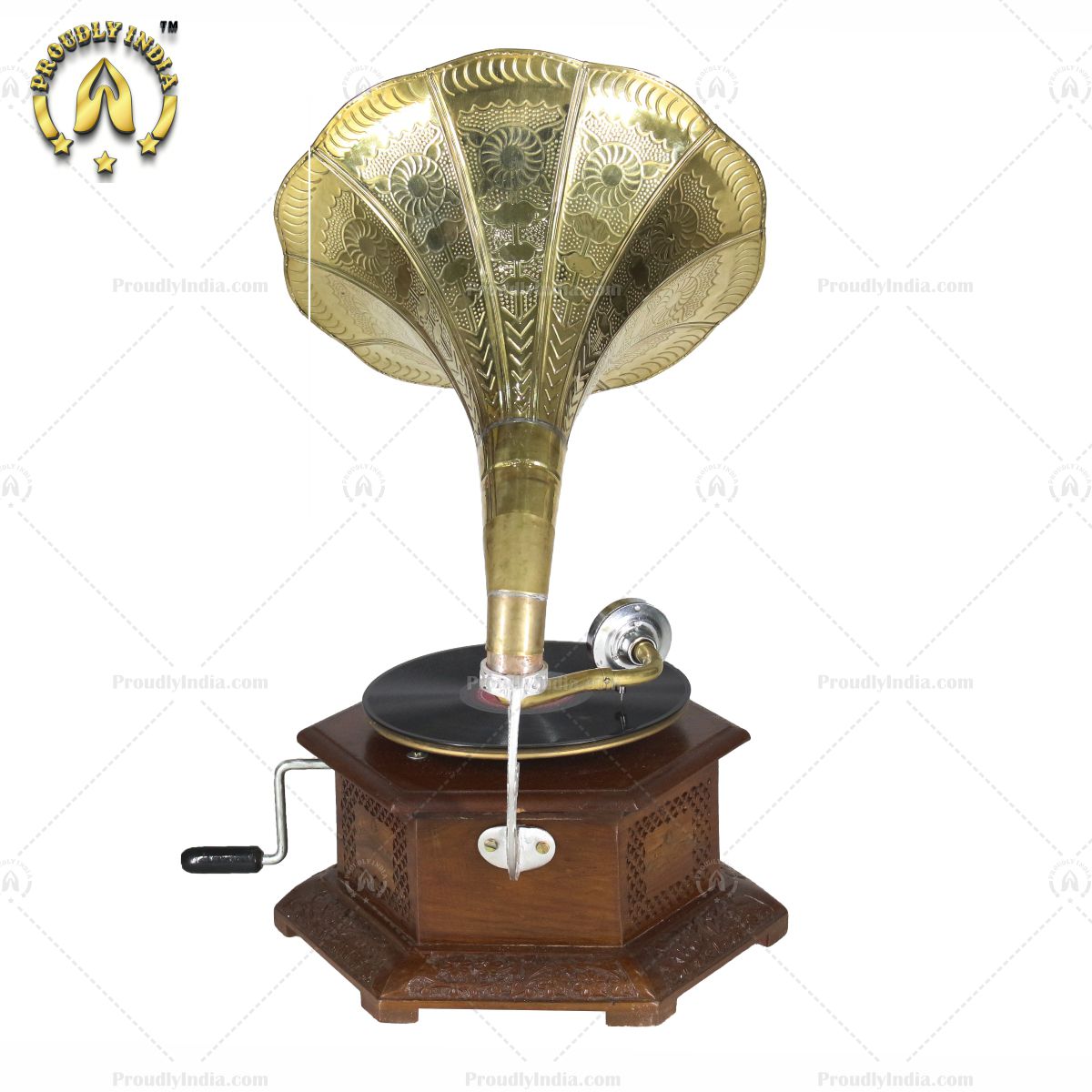 Hexagonal Grill Carved HMV Gramophone With Horn