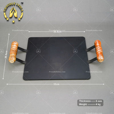 Cast Iron Square Dosa Tawa with Wooden Handles