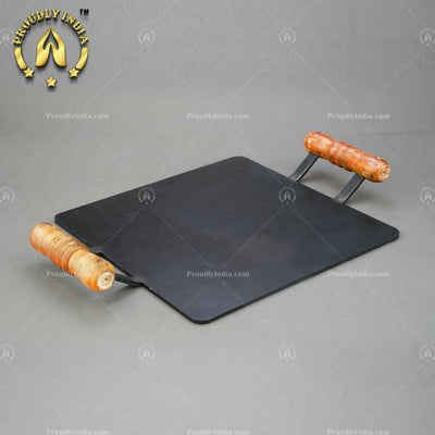Cast Iron Square Dosa Tawa with Wooden Handles