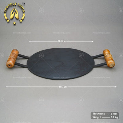 Round Cast Iron Dosa Tawa with Wooden Handles