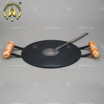 Round Cast Iron Dosa Tawa with Wooden Handles