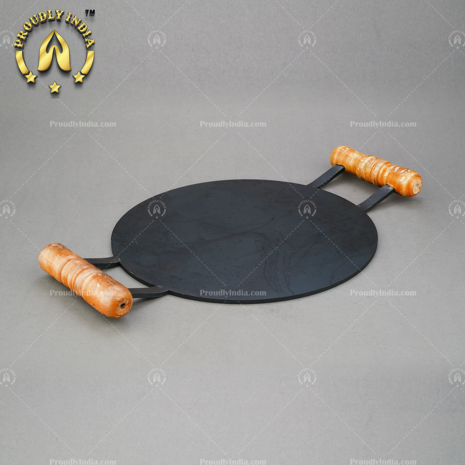Round Cast Iron Dosa Tawa with Wooden Handles