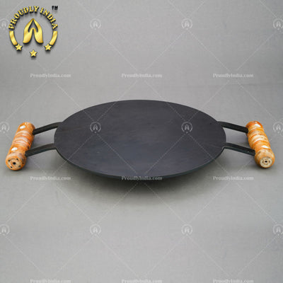 Round Cast Iron Dosa Tawa with Wooden Handles