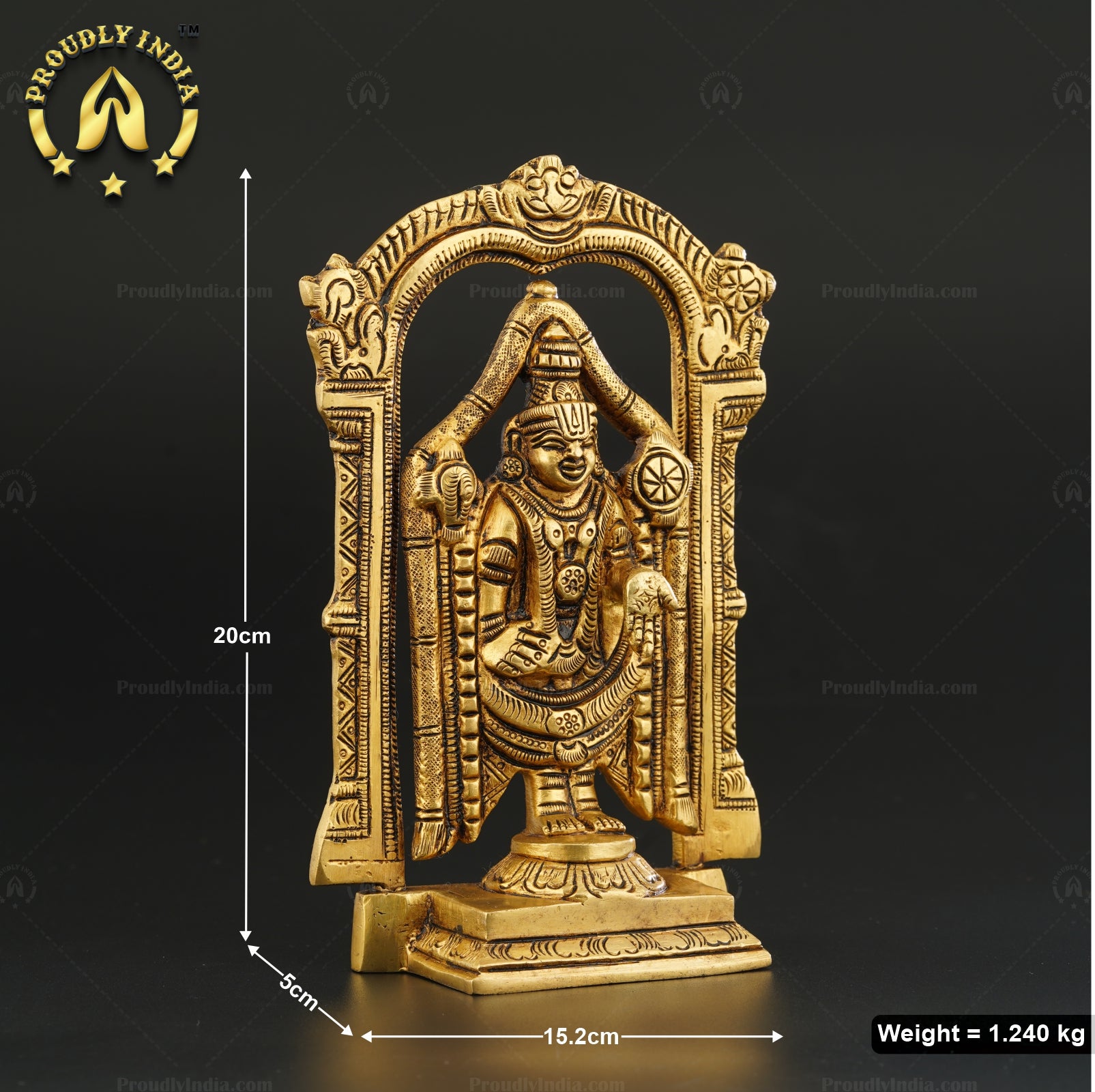 8" Lord Perumal Brass Statue
