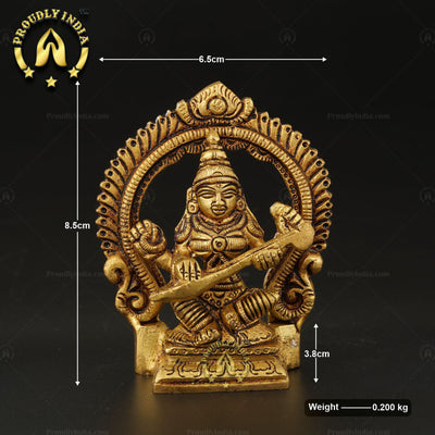 Traditional Small Brass Goddess Saraswati Idol
