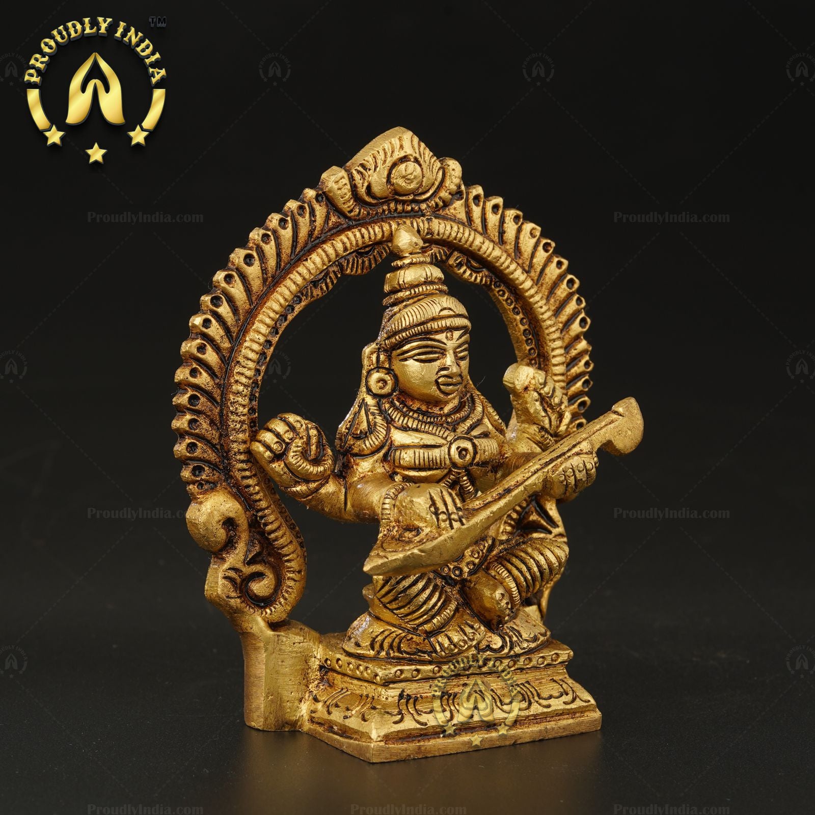 Traditional Small Brass Goddess Saraswati Idol