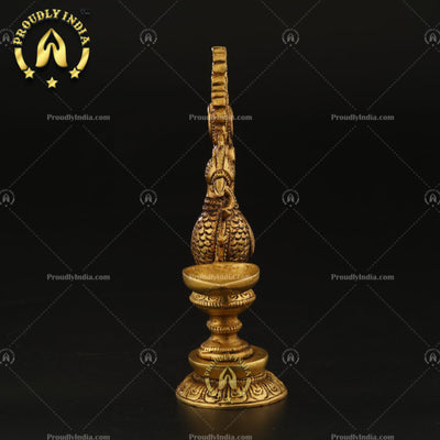 Traditional Peacock Brass Oil Lamp Diya Stand Set