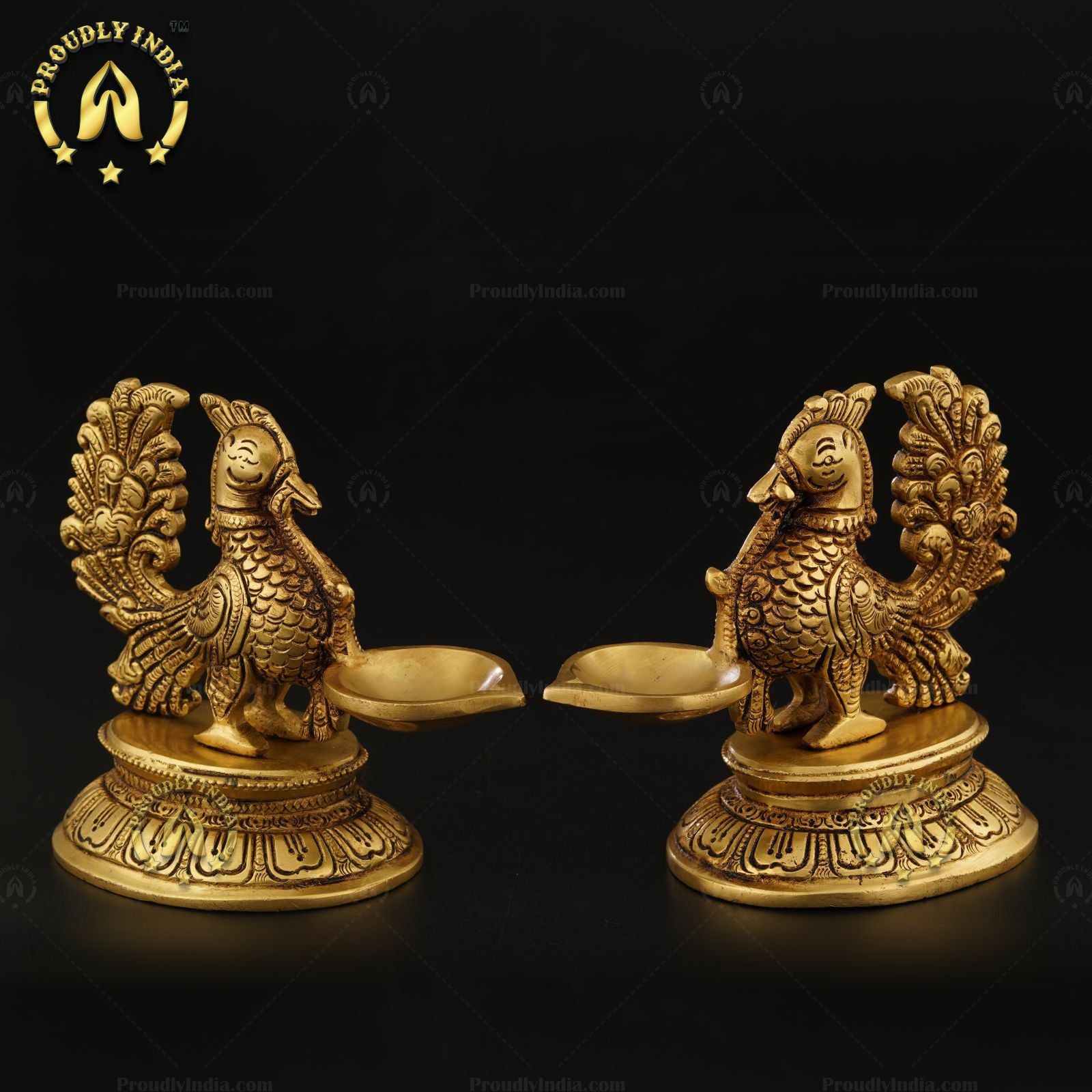 Set of 2 Brass Antique Finish Brass Peacock Lamp.
