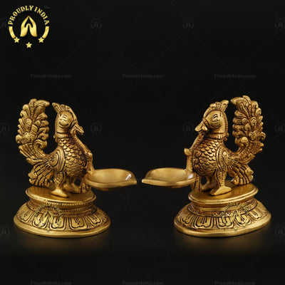 Set of 2 Brass Antique Finish Brass Peacock Lamp.