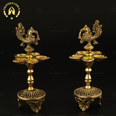 Set of 2 Brass Antique Finish Brass Annam 5 wick Lamp.