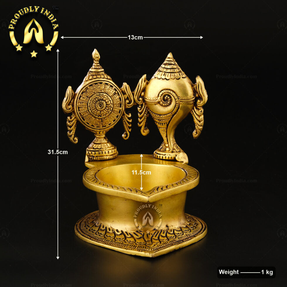 Traditional High Quality Brass Sanghu Chakra Deepam,Table Diya