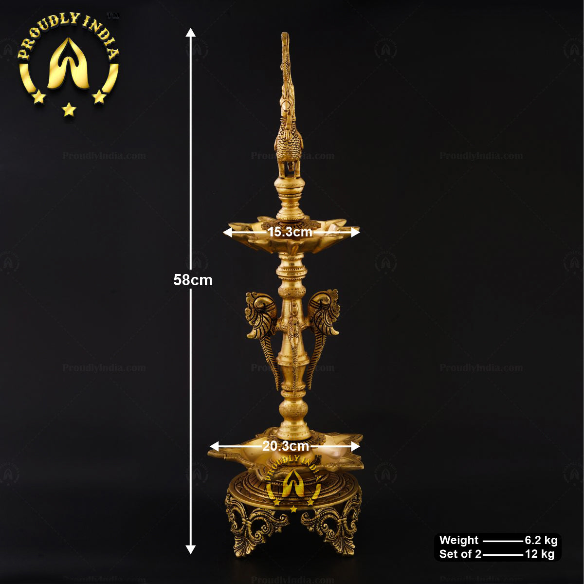 Brass Handmade Two Steps Annapakshi Diya Set of 2