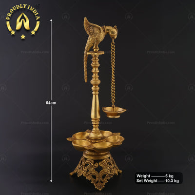 Traditional Brass Parrot Bird Diya Stand Pair Set of 2